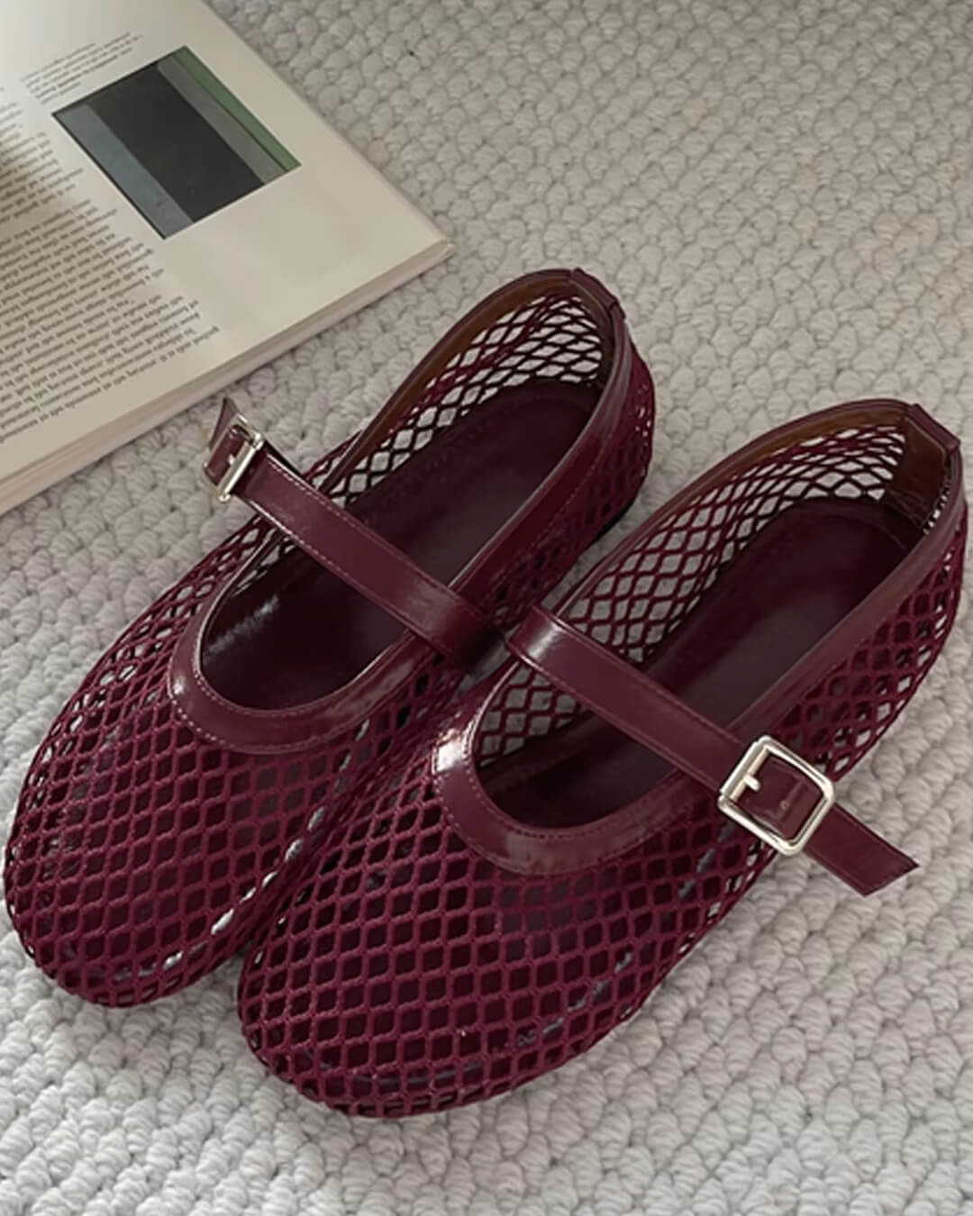 SEAME - Margaux Mesh Ballet Flats Burgundy 38