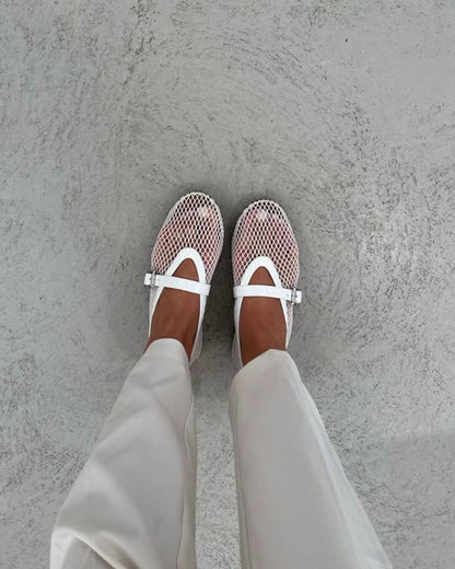 SEAME - Margaux Mesh Ballet Flats White 36