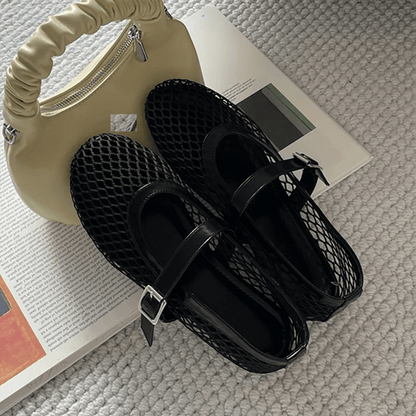 SEAME - Margaux Women's Mesh Ballerina, Breathable Mesh, Non - Slip Comfort for All - Day Wear Black 36