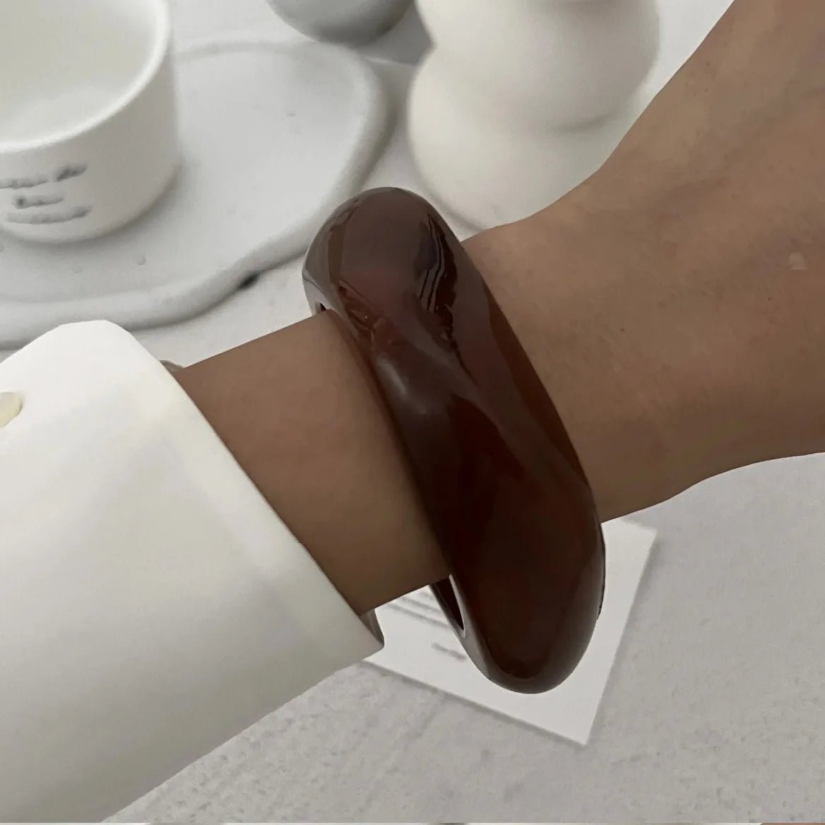 SEAME - SEAME - Geometric Acrylic Bangles for Women - Trendy Fashion Jewelry Brown