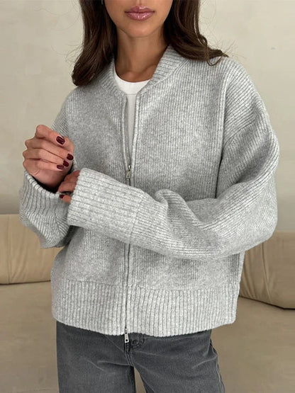 SEAME - SEAME Women's Long Cardigan Sweater with Zipper Closure - Elegant Knit Design Grey S