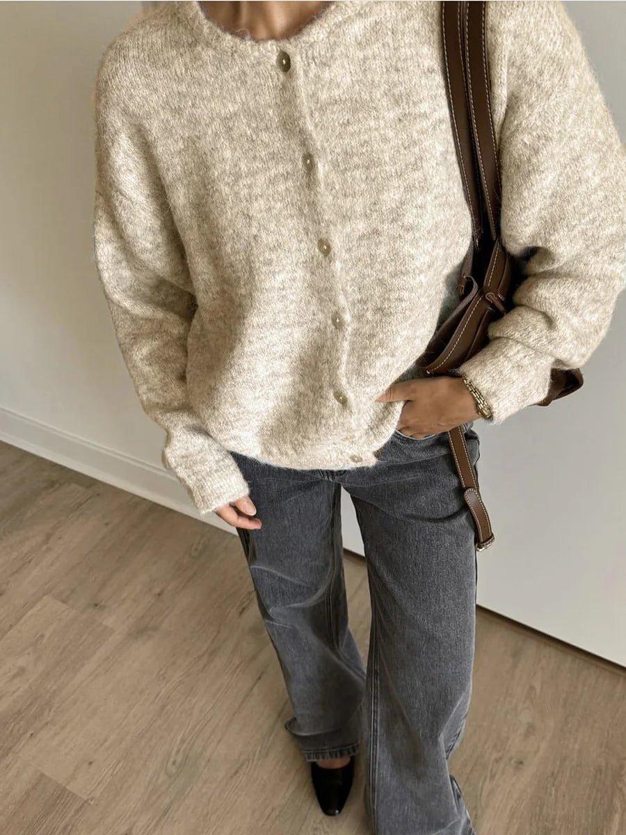 SEAME - SEAME Women's Long Vintage Knitted Cardigan - Casual Cardigan Beige M
