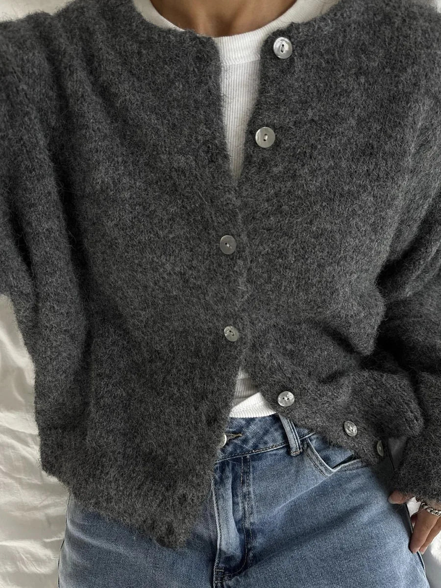 SEAME - SEAME Women's Long Vintage Knitted Cardigan - Casual Cardigan Dark Grey M