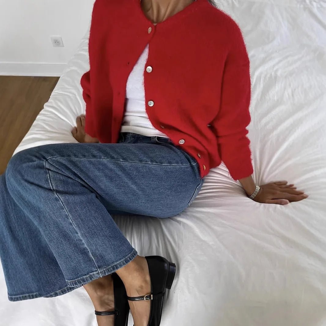 SEAME - SEAME Women's Long Vintage Knitted Cardigan - Casual Cardigan Red M