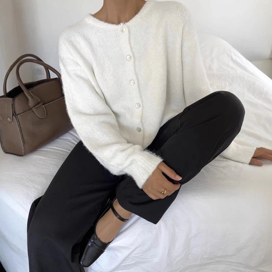 SEAME - SEAME Women's Long Vintage Knitted Cardigan - Casual Cardigan White M